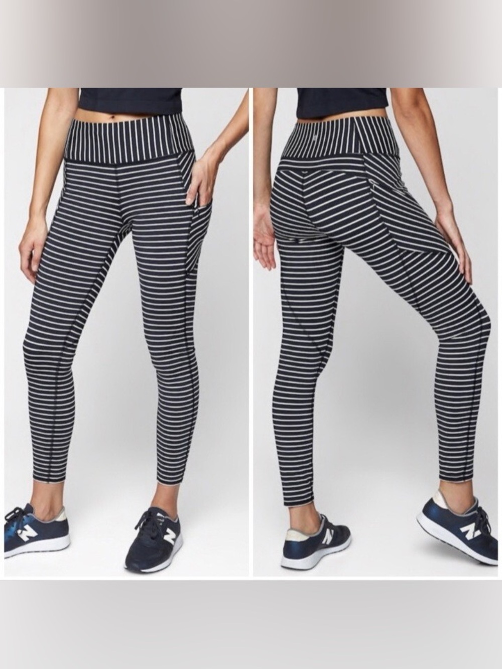Athleta Women's Contender Powerlift Black White Stripe Legging M Excellent